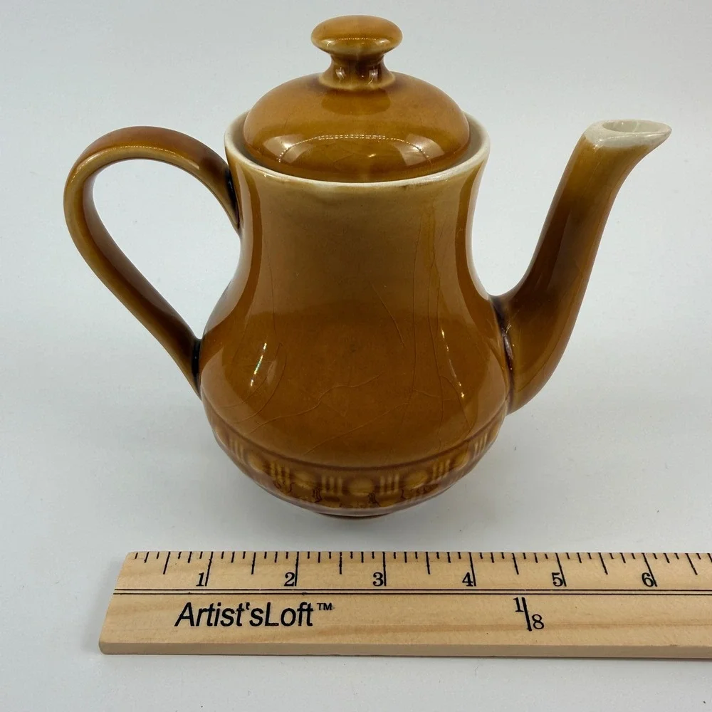 Vtg‎ German Pottery Coffee Pot Brown Mustard Drip Glaze Mid Century Teapot 0.5L